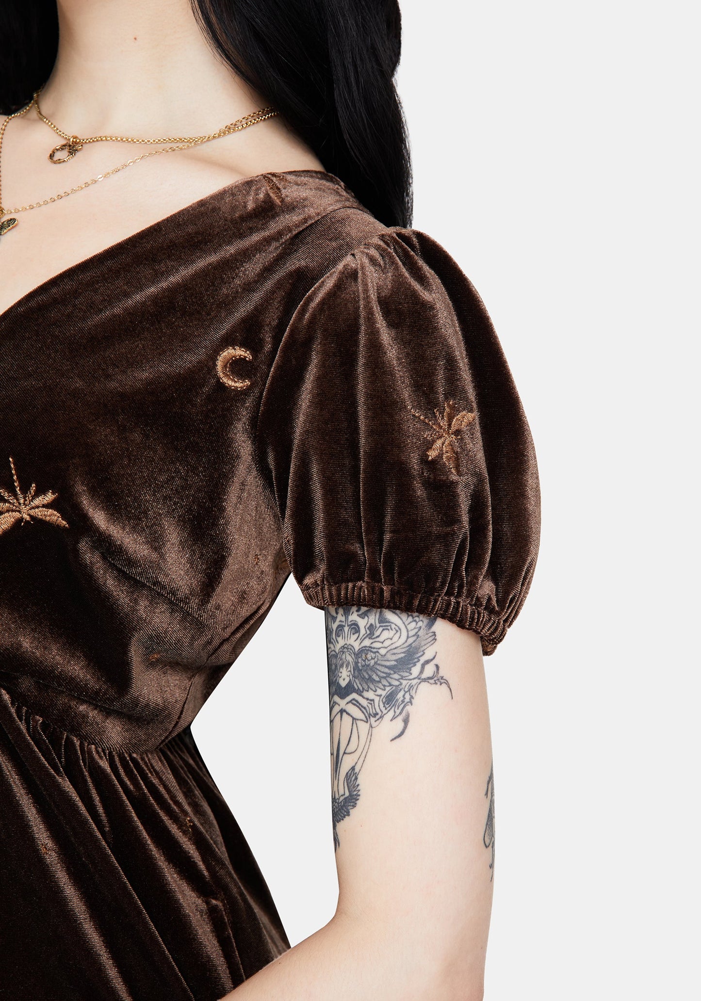 Seraphine Dragonfly Embroidered Velour Mini Dress