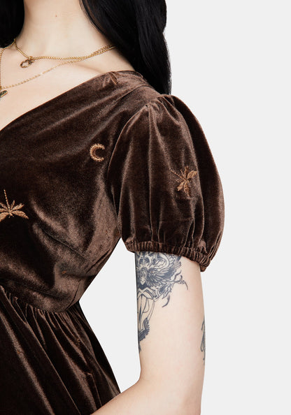 Seraphine Dragonfly Embroidered Velour Mini Dress