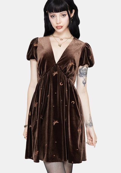 Seraphine Dragonfly Embroidered Velour Mini Dress
