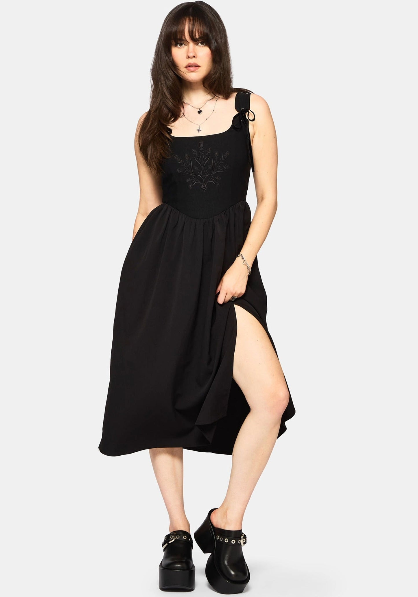 Cybele Embroidered Front Corset Bodice Midi Dress