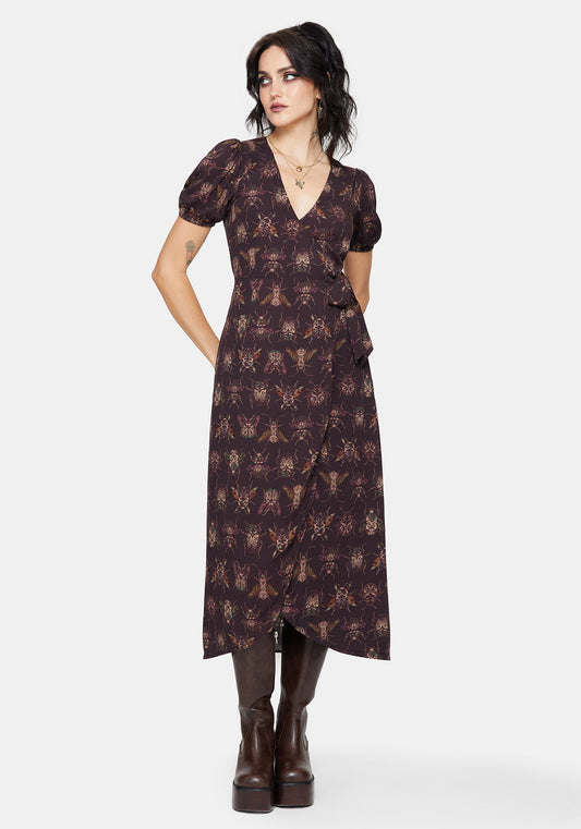 Scorn Bug Printed Wrap Midi Dress