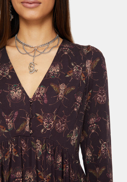 Scorn Bug Printed Long Sleeve Mini Dress