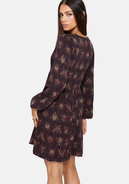 Scorn Bug Printed Long Sleeve Mini Dress