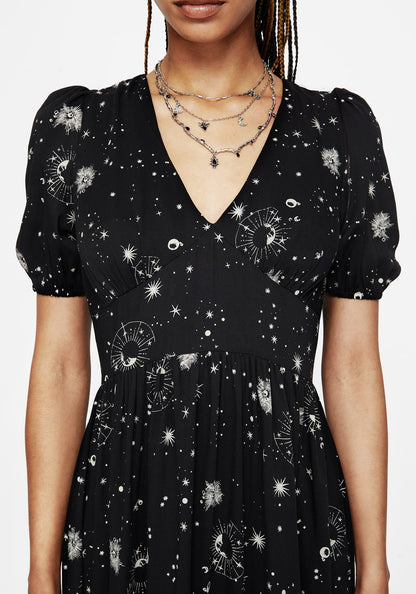 Comet Celestial Printed Puff Sleeve Midaxi Dress