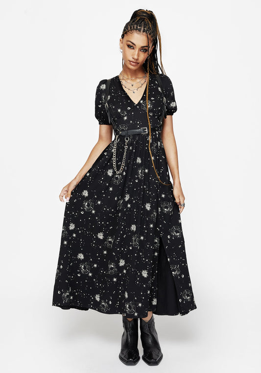 Comet Celestial Printed Puff Sleeve Midaxi Dress