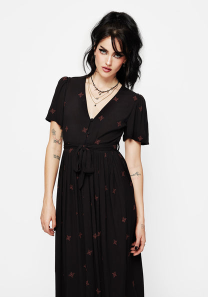 Sublime Witches Knot Embroidered Button Up Midi Dress