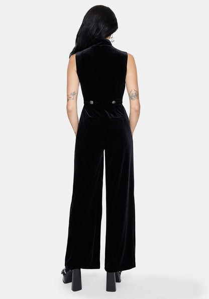 Dusken Velour Button Up High Neck Jumpsuit