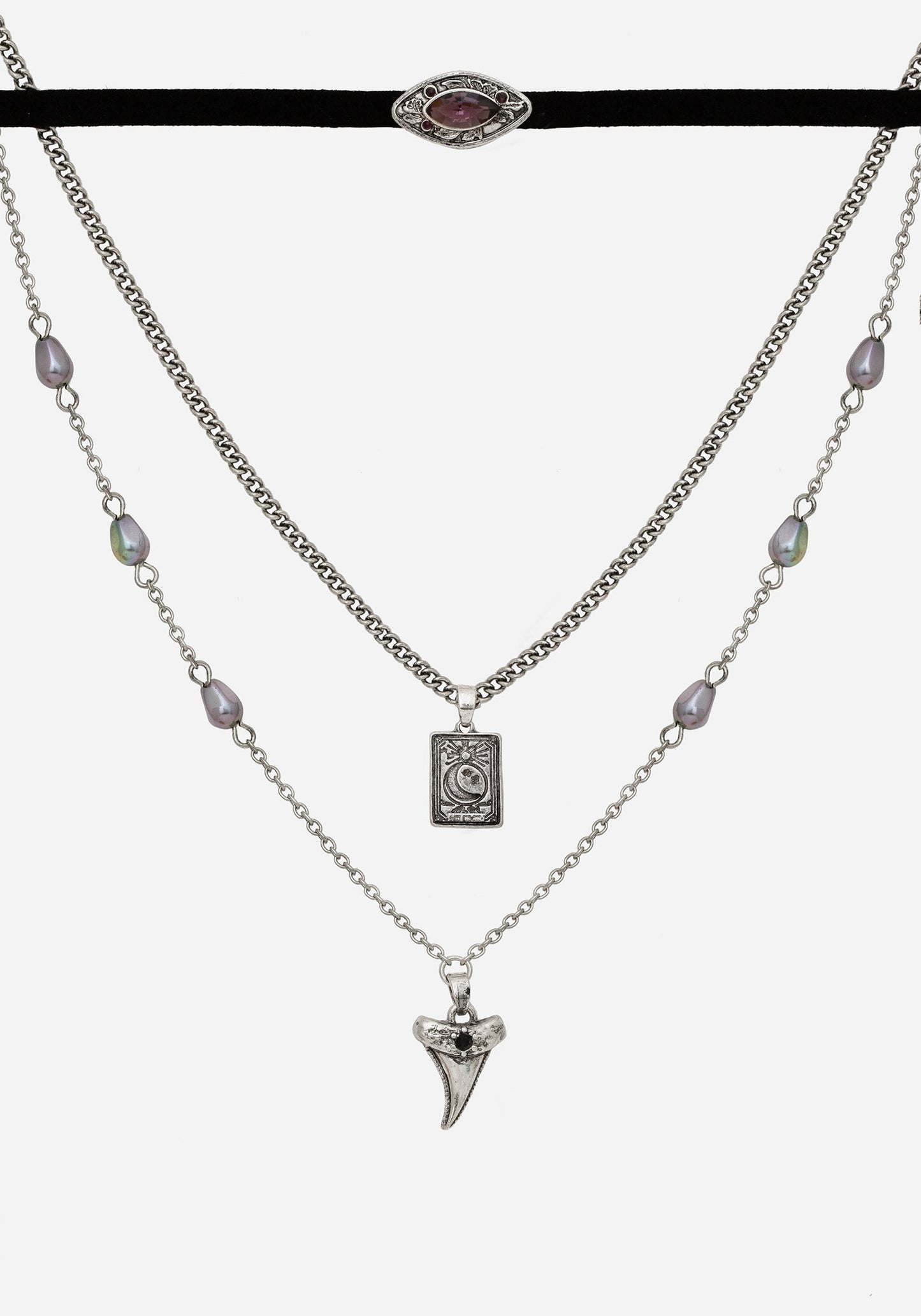 Shark Tooth Black Pearl Layered Necklace