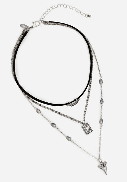 Shark Tooth Black Pearl Layered Necklace