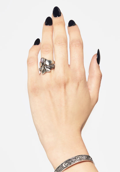 Shark Tooth Black Pearl Layered Ring Set