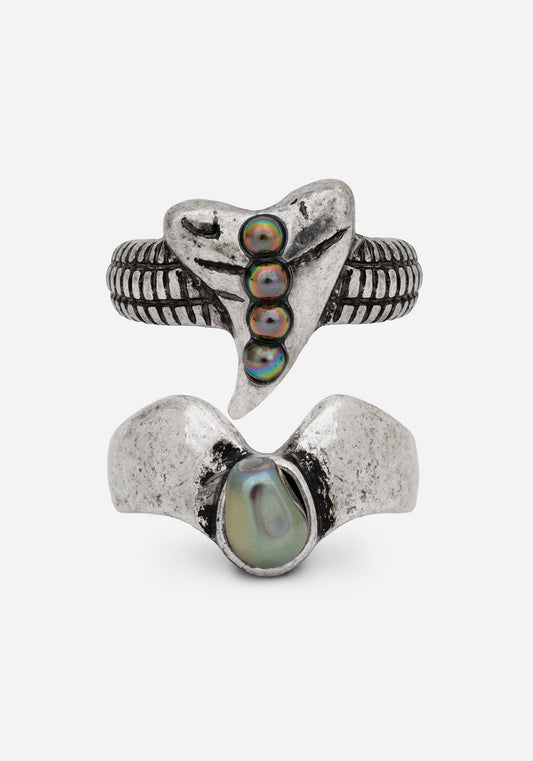 Shark Tooth Black Pearl Layered Ring Set