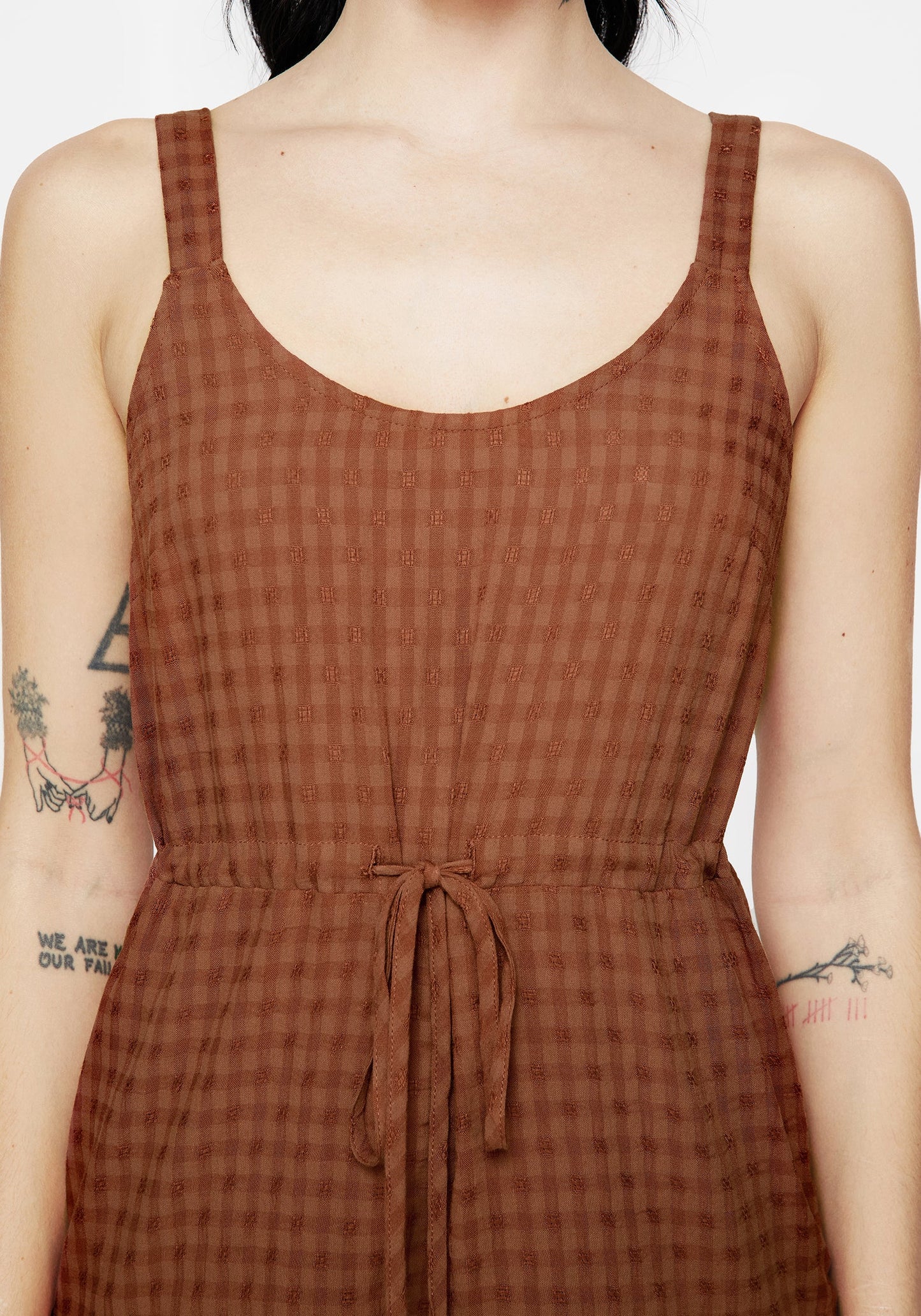 Soleil Cotton-Blend Check Cami Playsuit