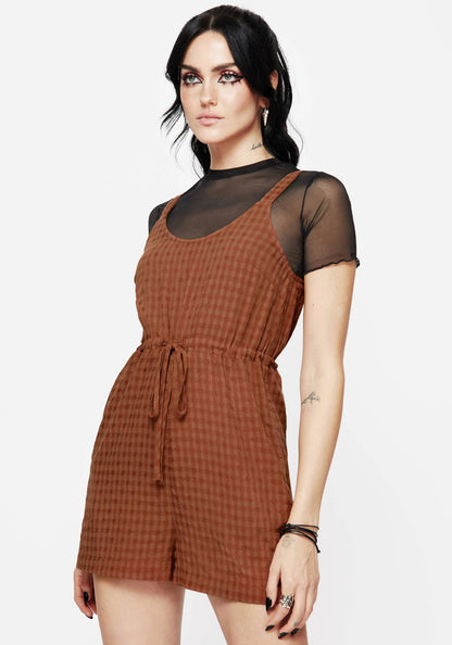 Soleil Cotton-Blend Check Cami Playsuit