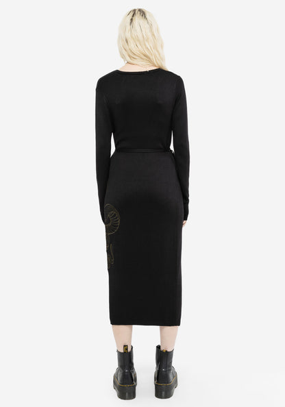 Serpent Snake Embroidered Knit Midi Dress
