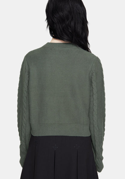 Noir Cotton Gothic Arch Cropped Cable Knit Jumper