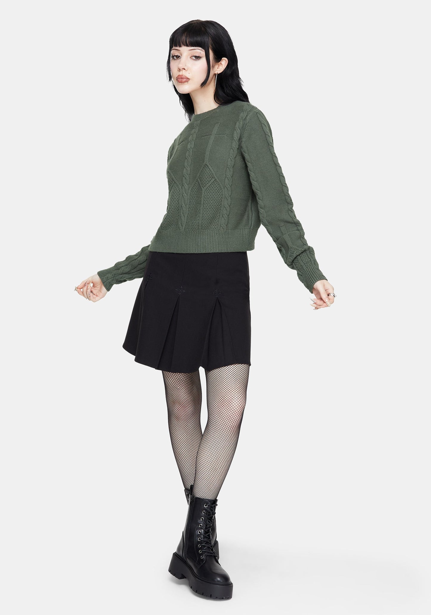 Noir Cotton Gothic Arch Cropped Cable Knit Jumper