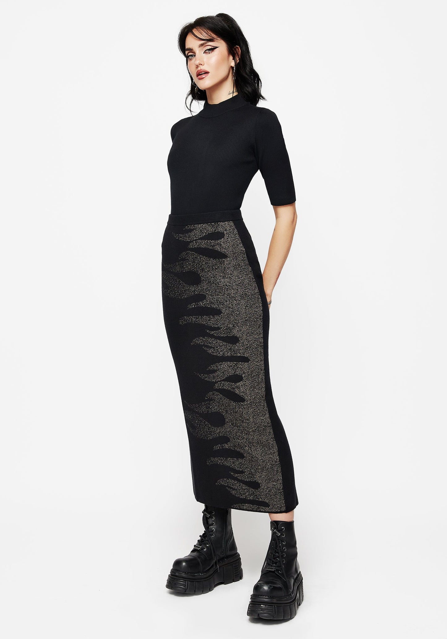 Kenna Flame Lurex Knit Maxi Skirt