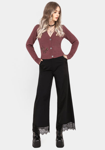 Dana Floral Moth Embroidered Cardigan - Purple