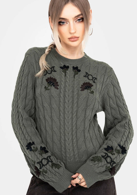 Clara Cotton Floral Embroidered Cable Knit Jumper