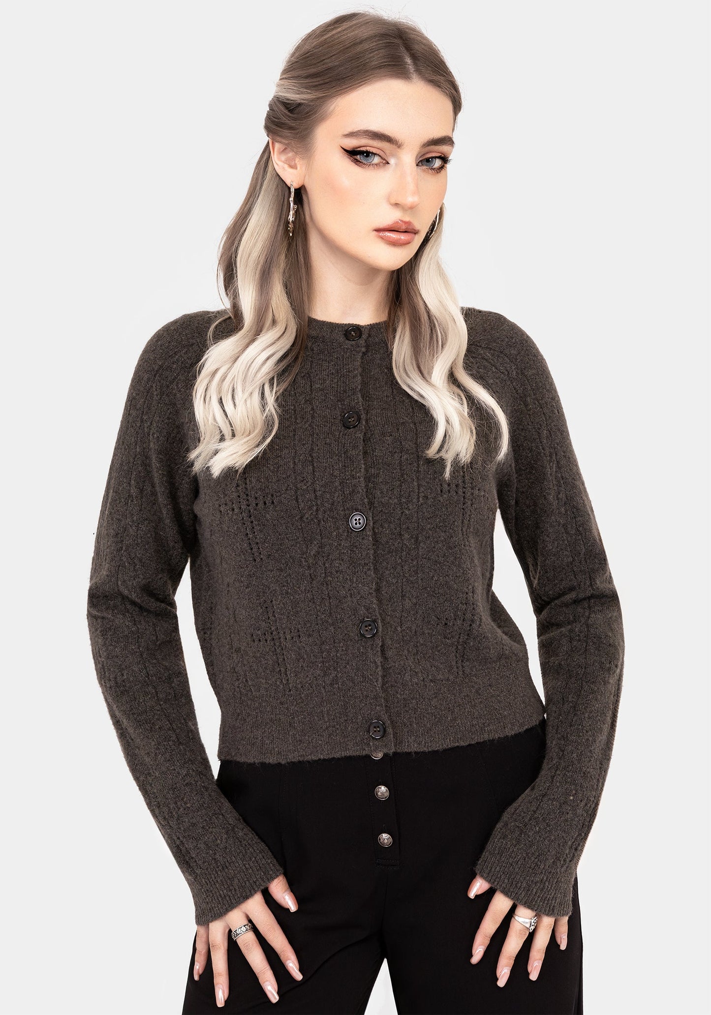 Serena Cross Pointelle Button Down Knit Cardigan