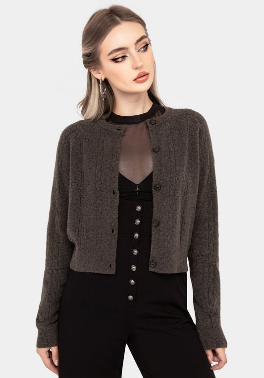 Serena Cross Pointelle Button Down Knit Cardigan
