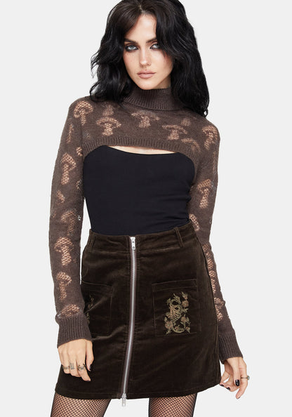 Harriet Mushroom Jacquard Extreme Crop Jumper - Taupe