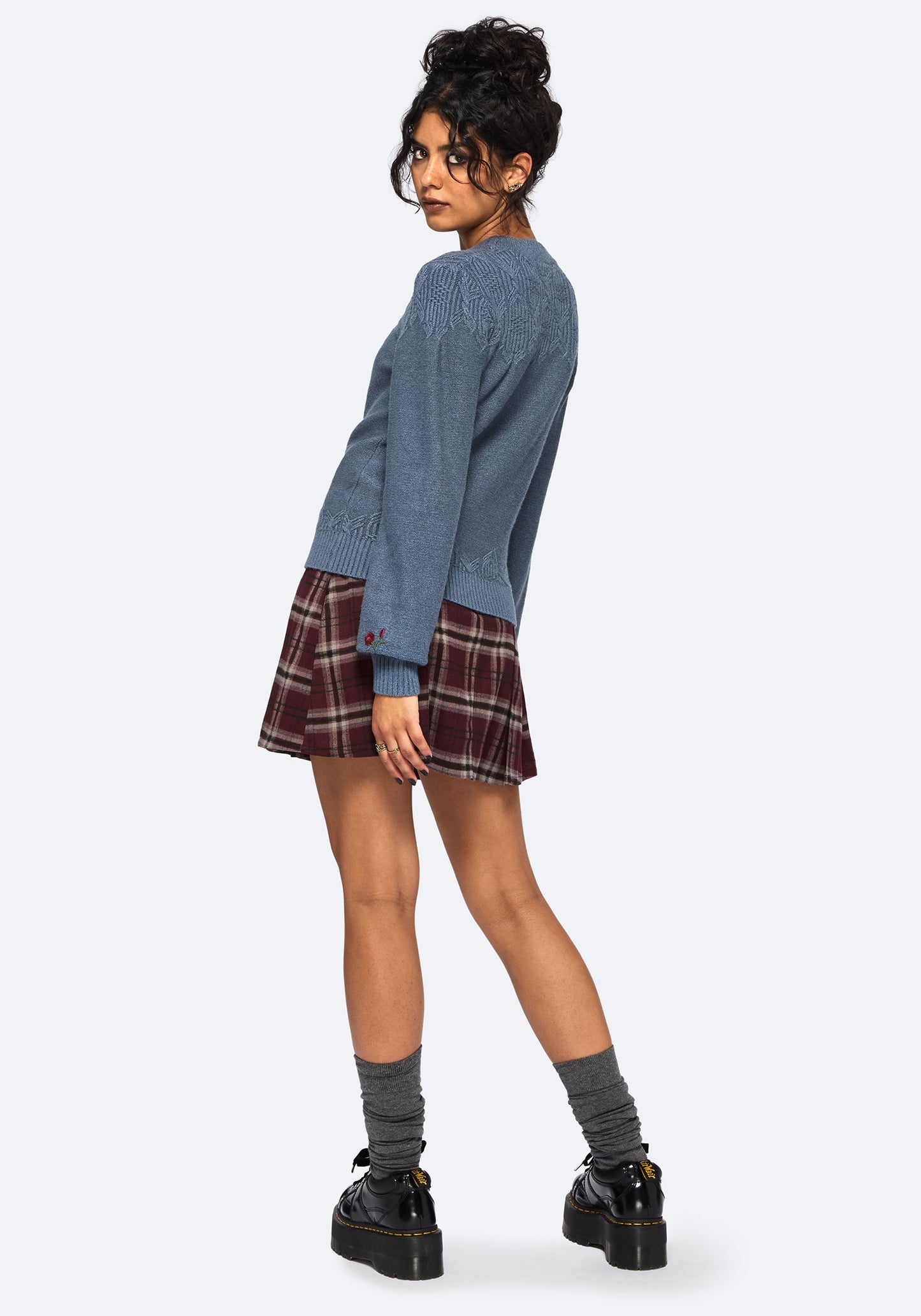 Selenia Moth Embroidered Cable Twist Knit Jumper - Blue