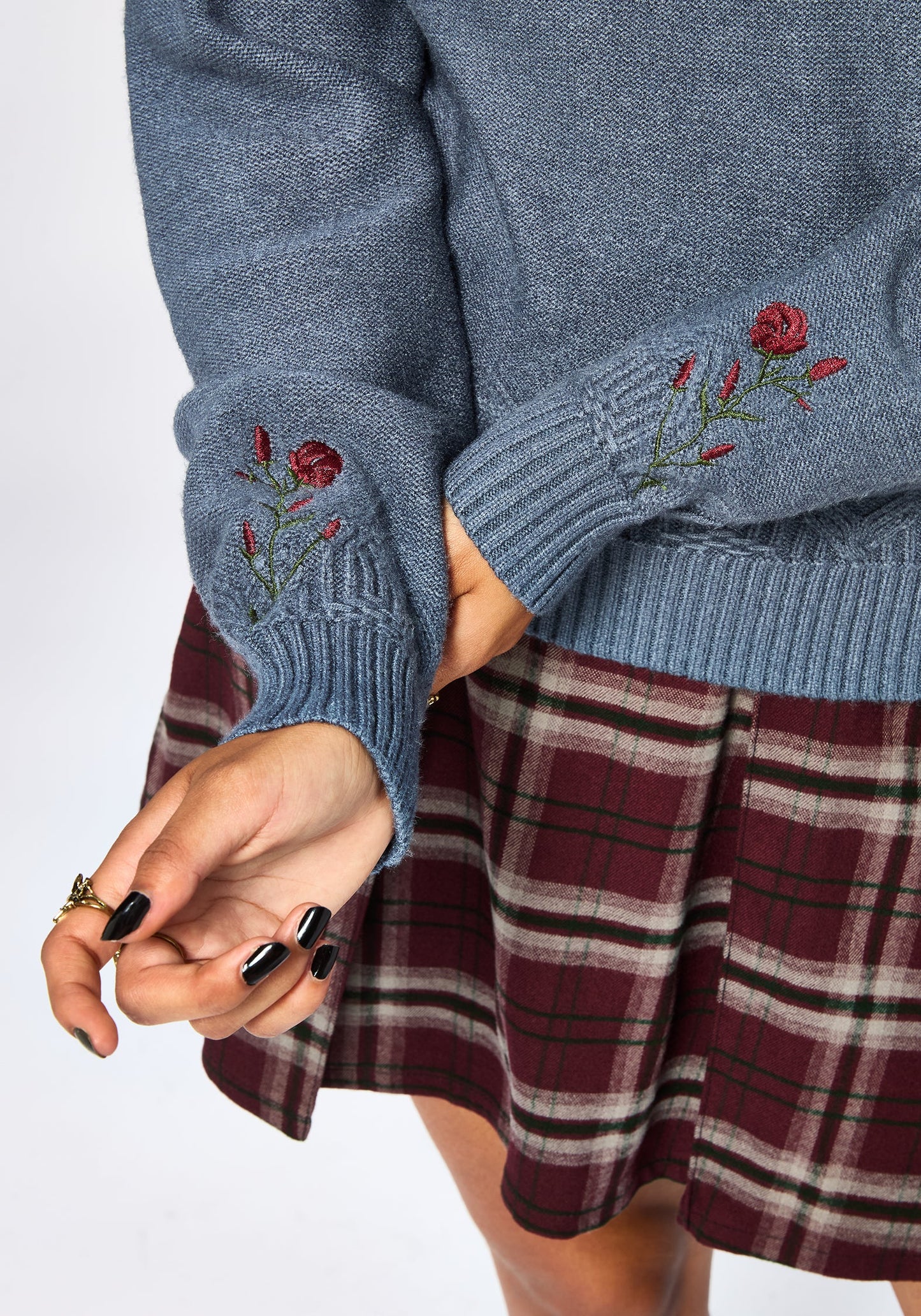 Selenia Moth Embroidered Cable Twist Knit Jumper - Blue