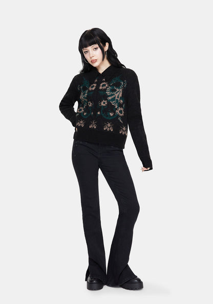 Aura Dragon Jacquard Collar Knit Jumper