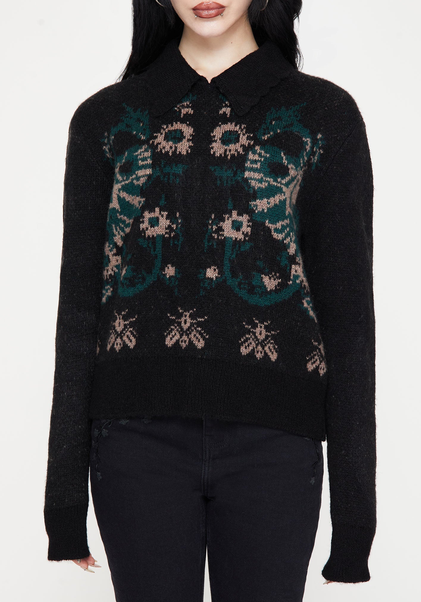 Aura Dragon Jacquard Collar Knit Jumper