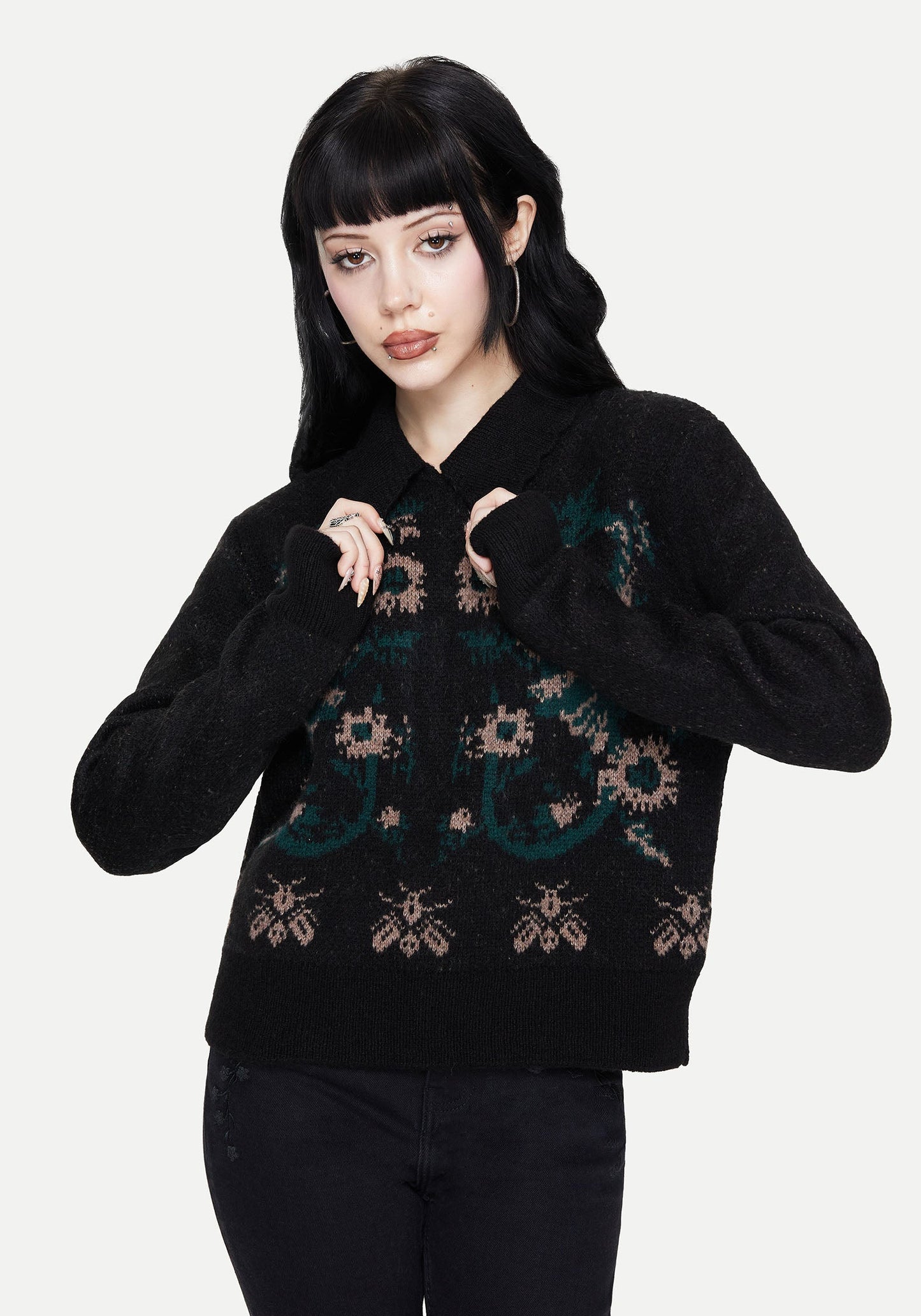 Aura Dragon Jacquard Collar Knit Jumper