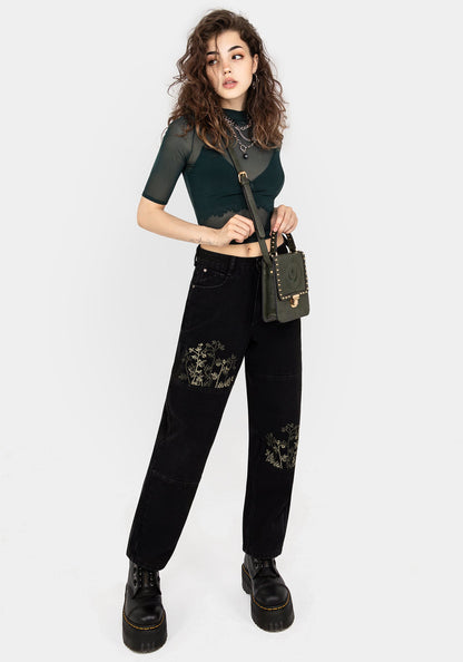 Buckthorn Embroidered Denim Barrel Leg Jeans
