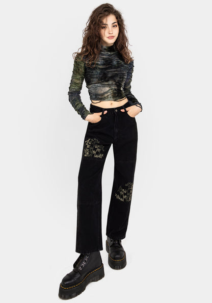 Buckthorn Embroidered Denim Barrel Leg Jeans