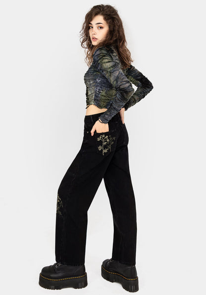 Buckthorn Embroidered Denim Barrel Leg Jeans