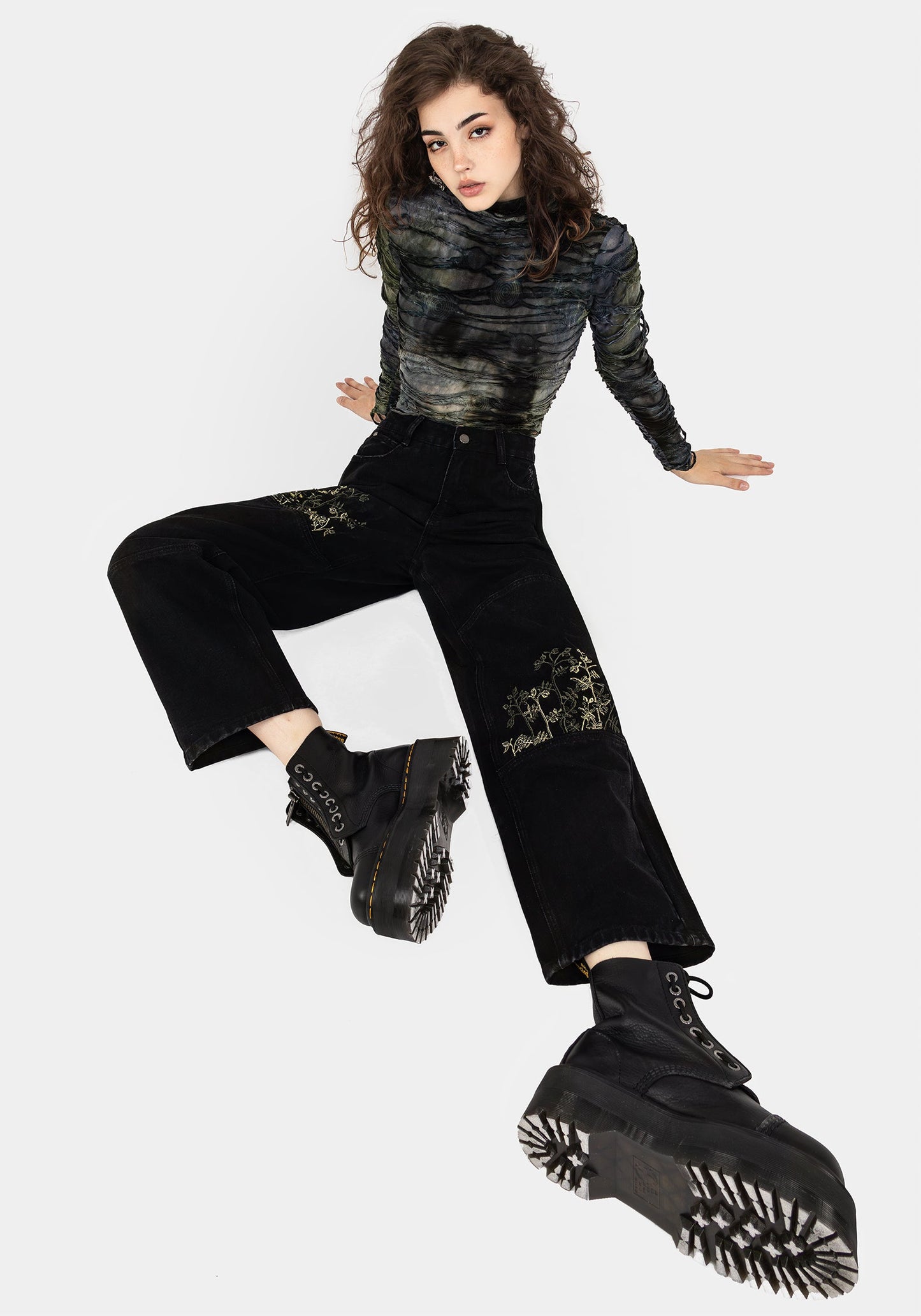 Buckthorn Embroidered Denim Barrel Leg Jeans