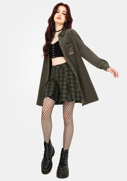 Whimsical Pocket Embroidered Mini Shirt Dress