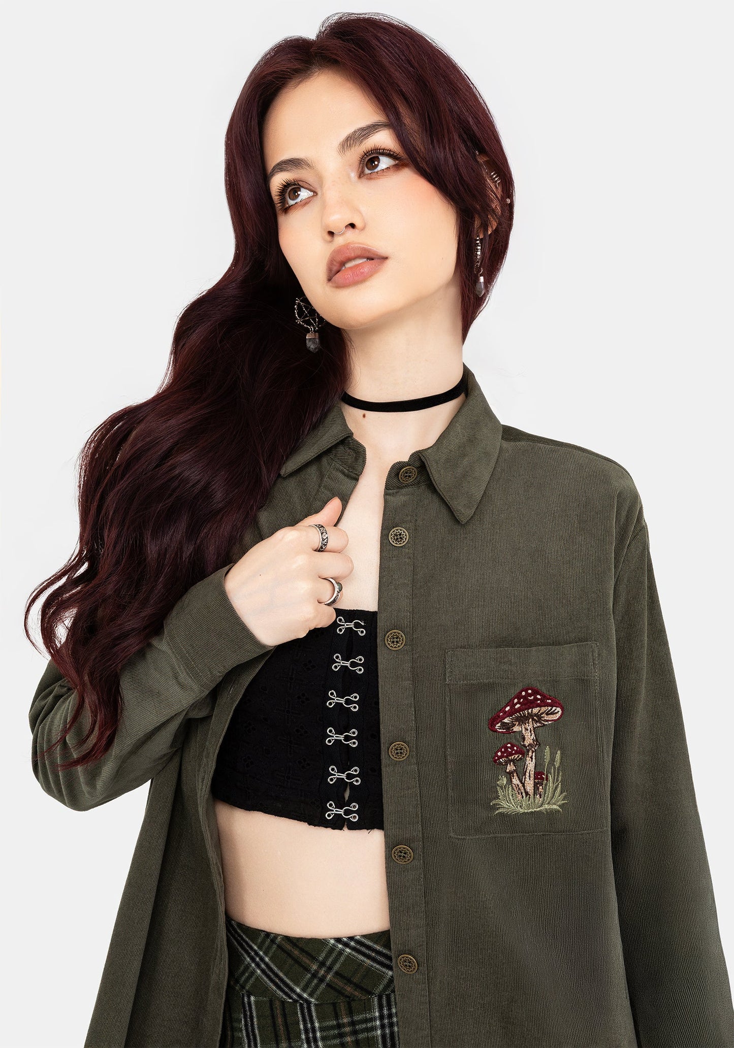 Whimsical Pocket Embroidered Mini Shirt Dress