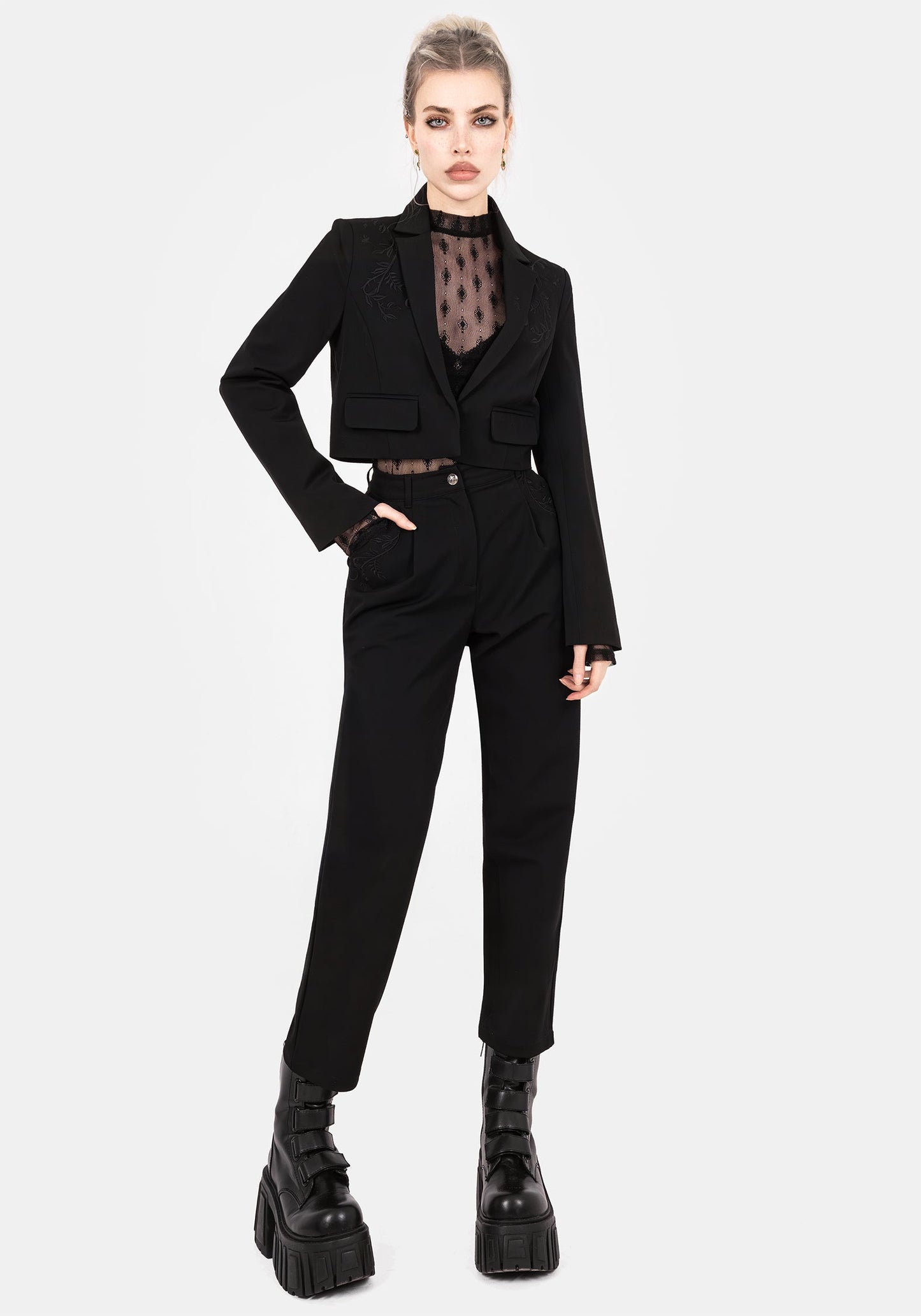 Mona Embroidered Crop Blazer