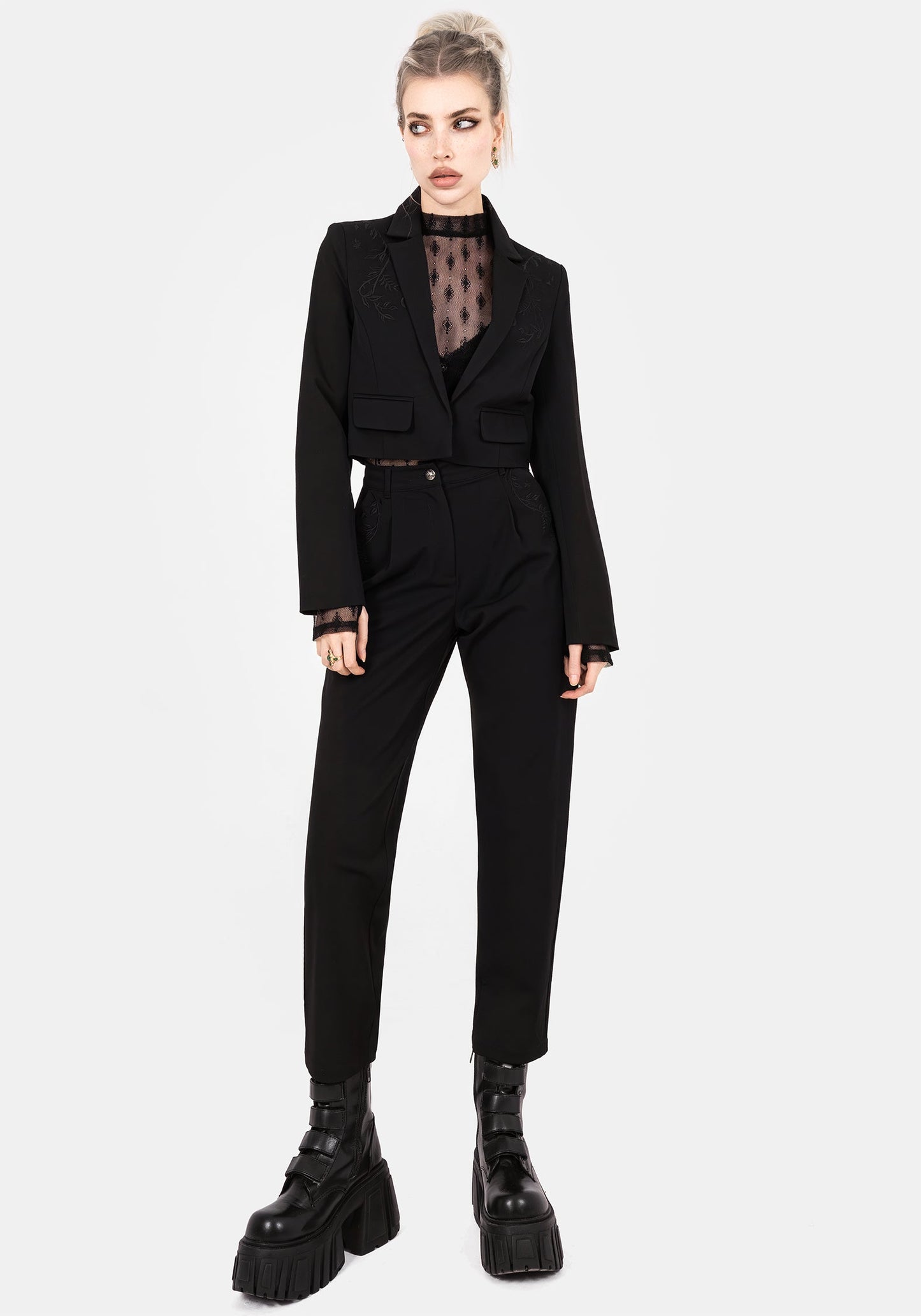 Mona Embroidered Crop Blazer