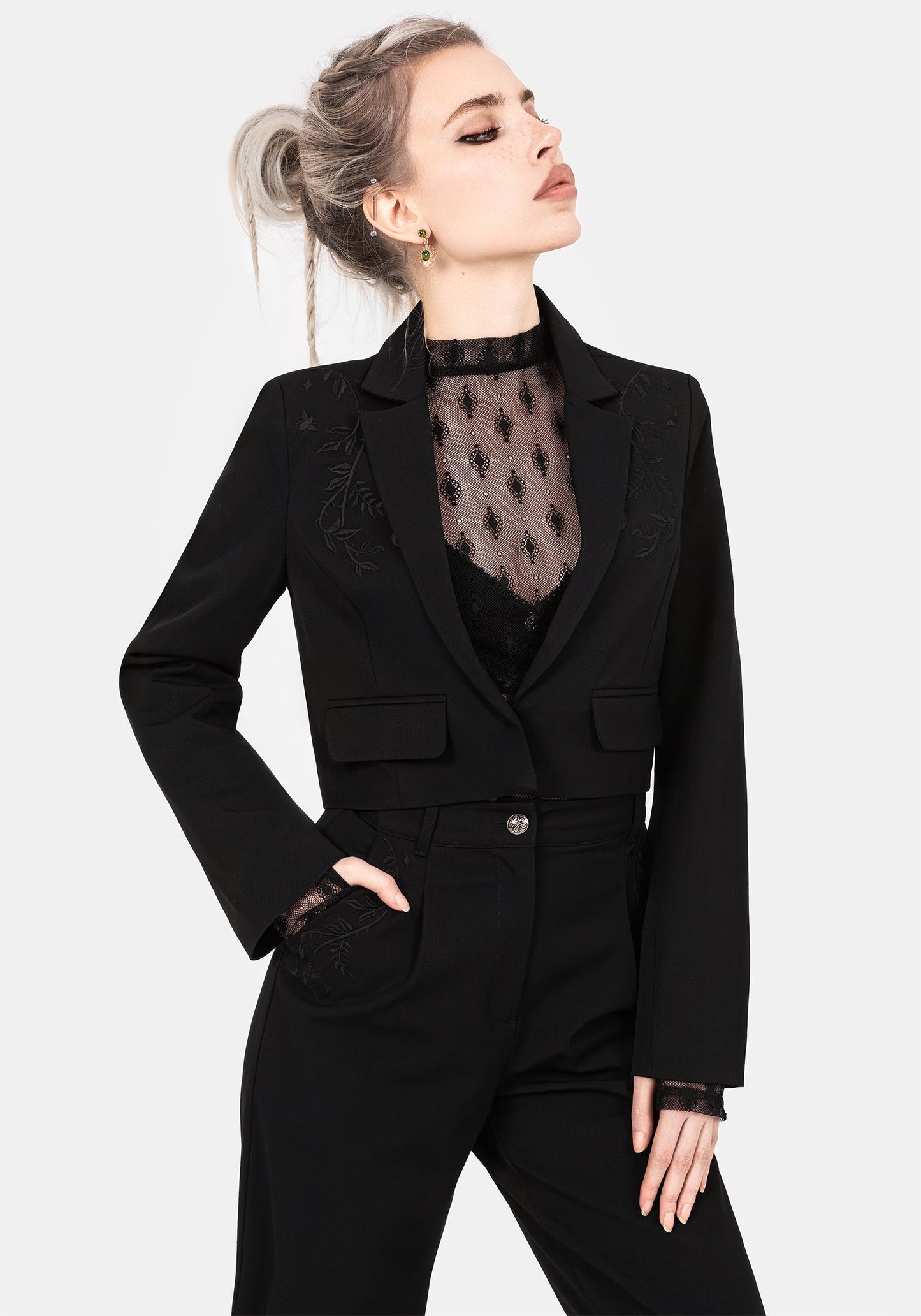 Mona Embroidered Crop Blazer