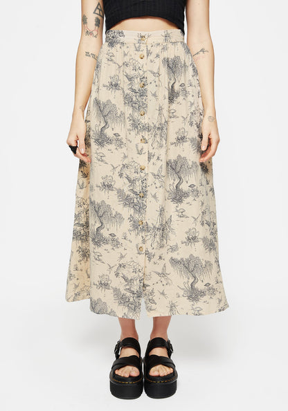 Maypole Cotton Print Button Up Midaxi Skirt