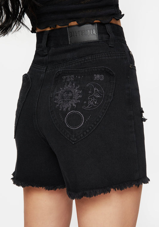Planchette Embroidered Distressed Denim Shorts