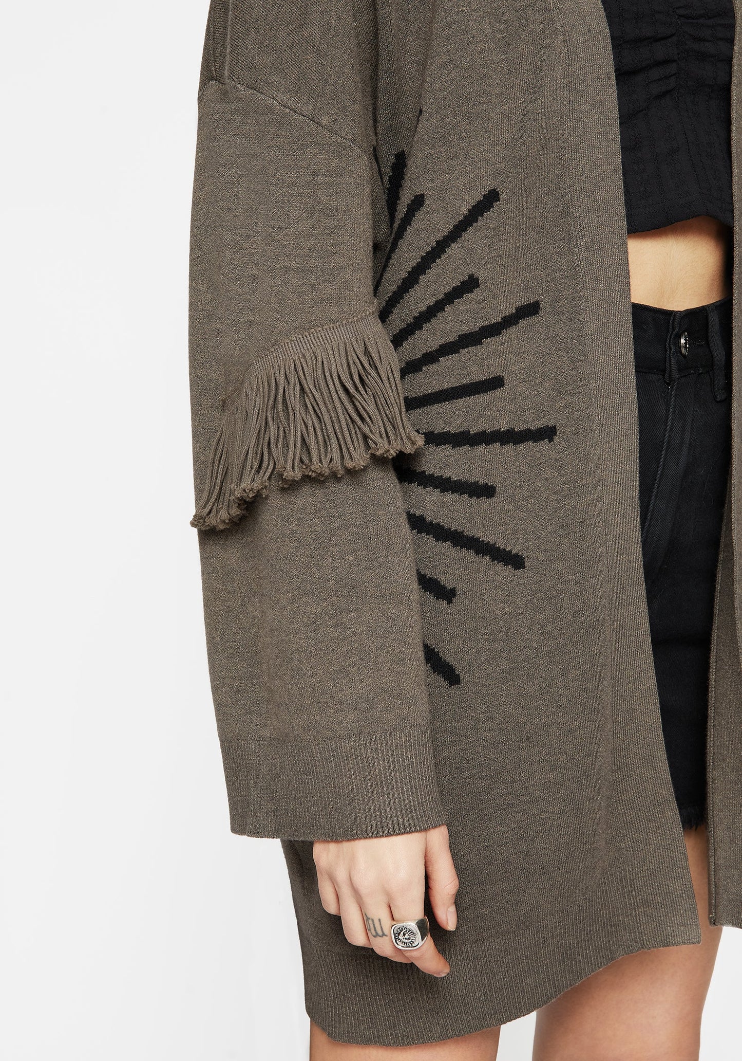 Iris Flare Sleeve Longline Fringe Knit Cardigan