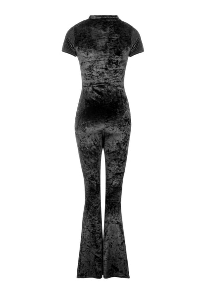 Foxy Zip Up Velour Flared Jumpsuit