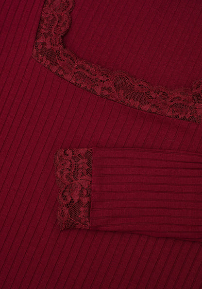 PERDITA LONG SLEEVE LACE TRIM TOP