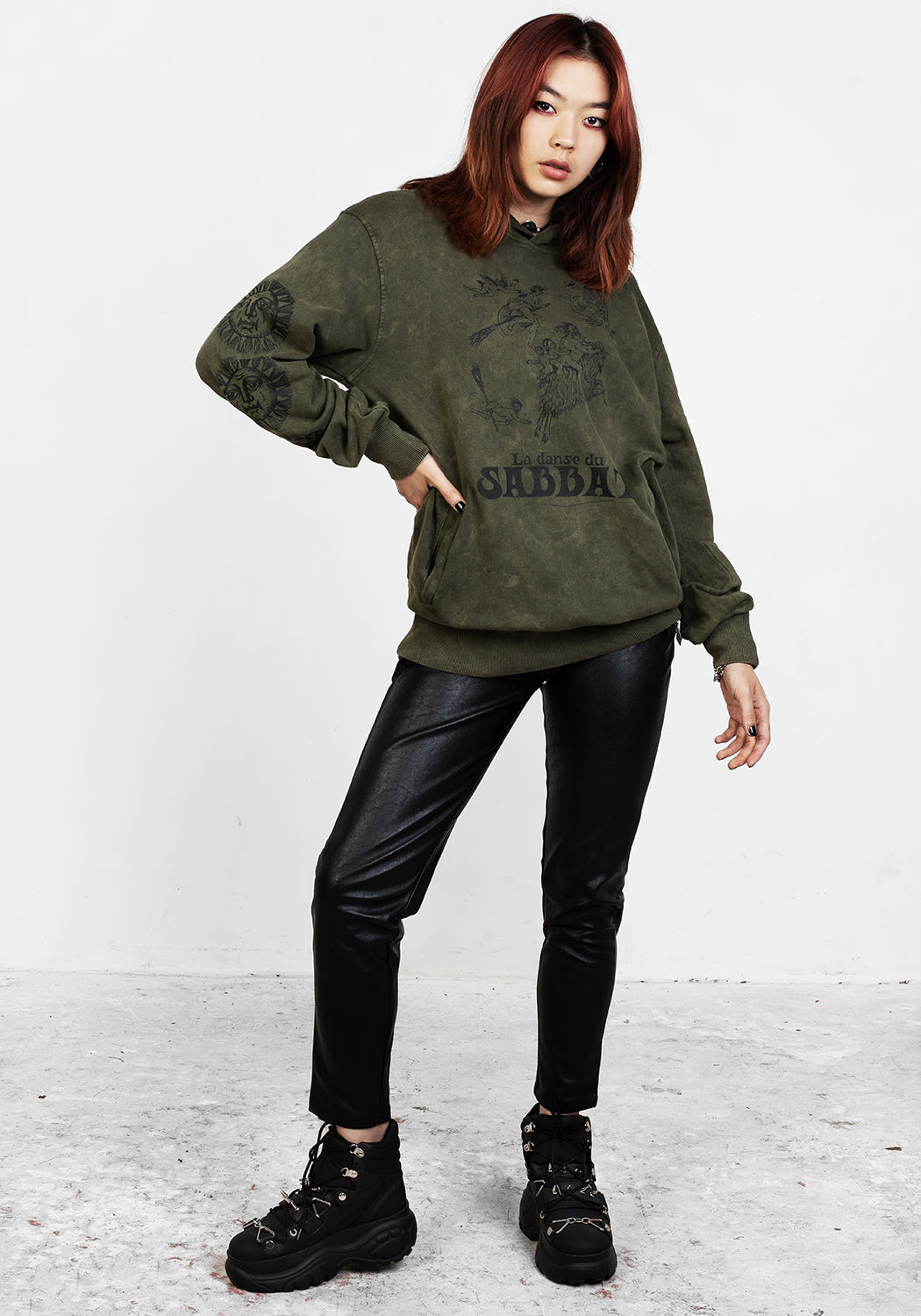 Sabbat and Sun Green Acid Wash Pullover Hoody