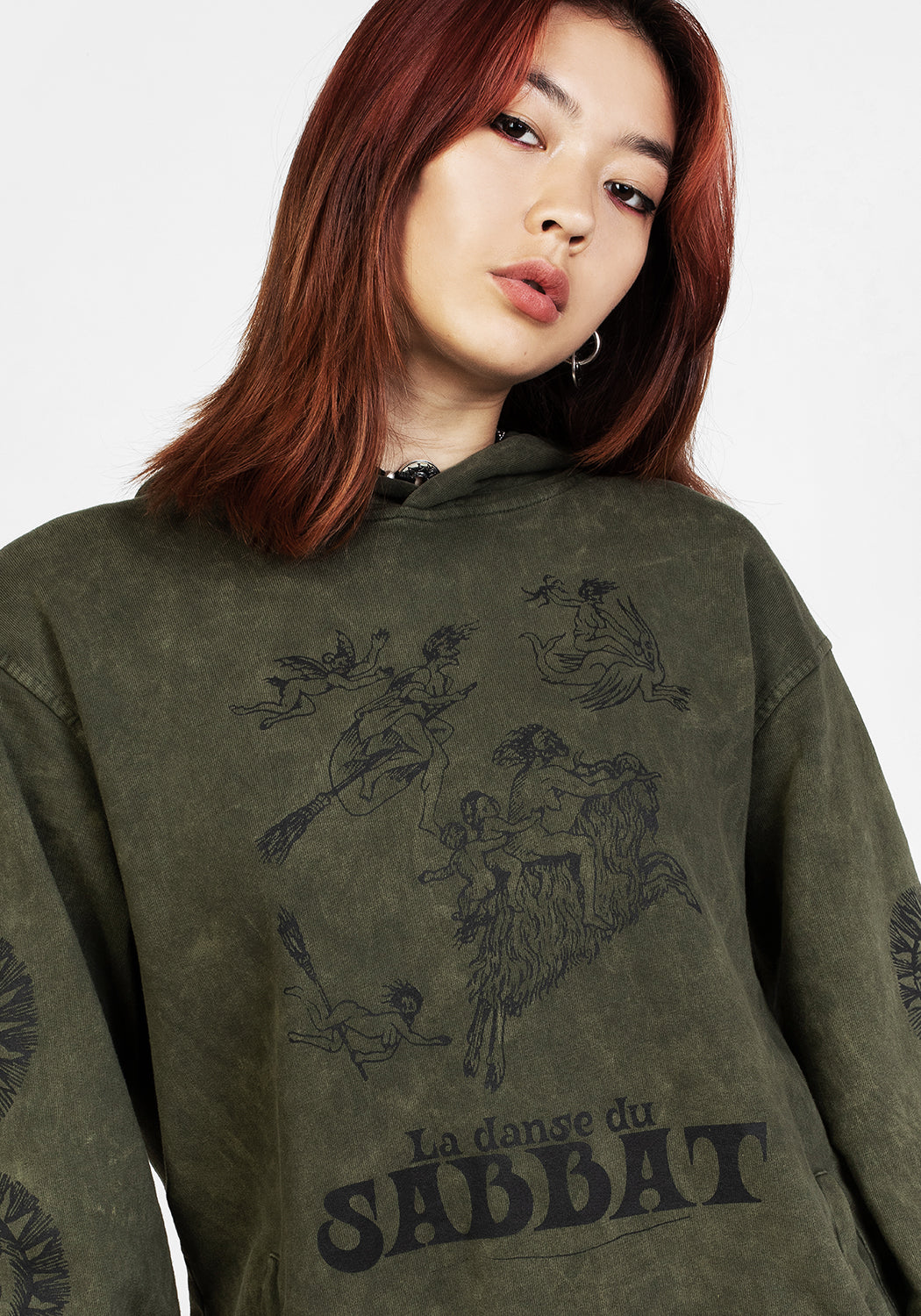 Sabbat and Sun Green Acid Wash Pullover Hoody