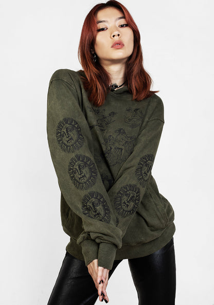 Sabbat and Sun Green Acid Wash Pullover Hoody