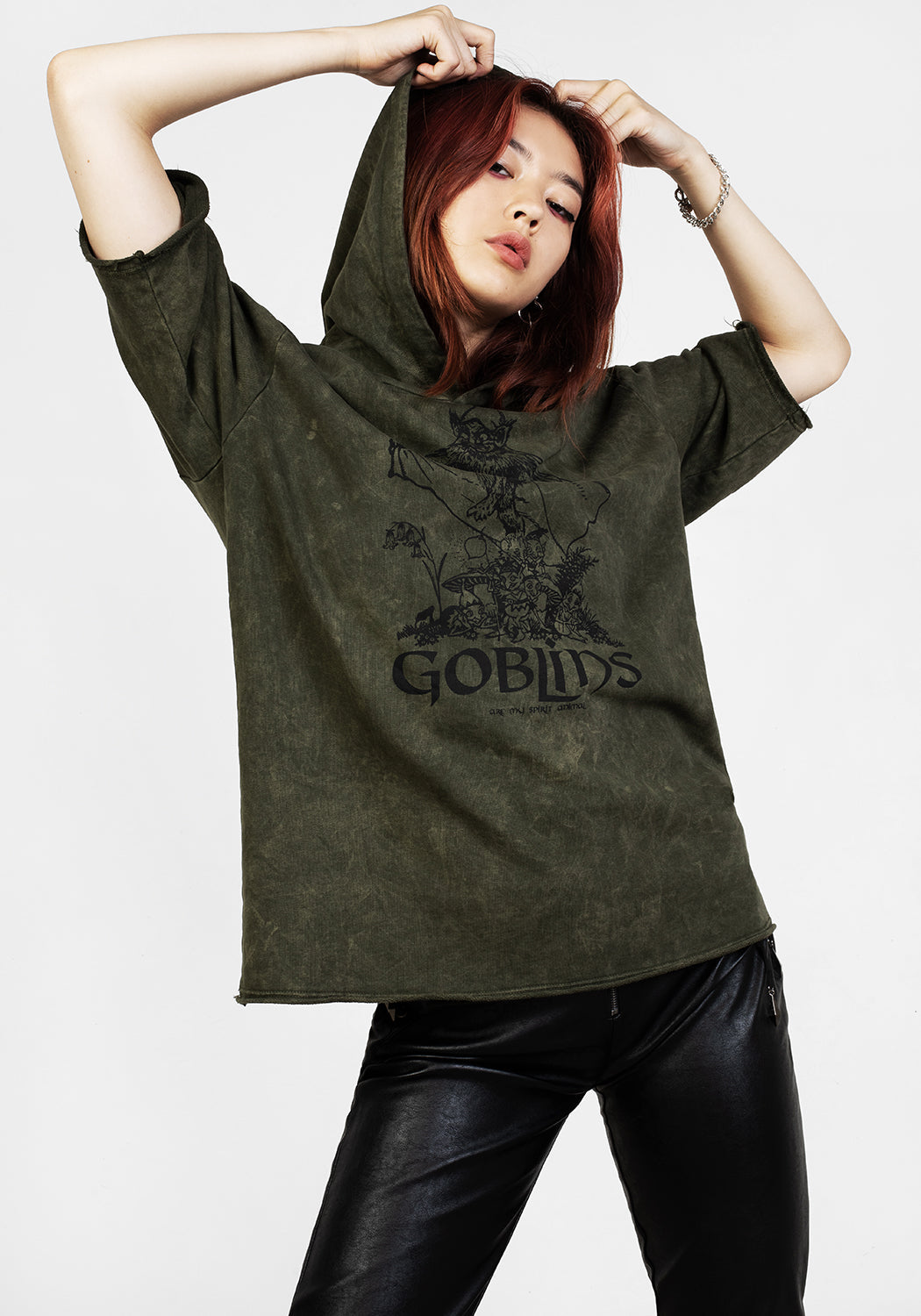Goblins Green Acid Wash Short Sleeved Hoody