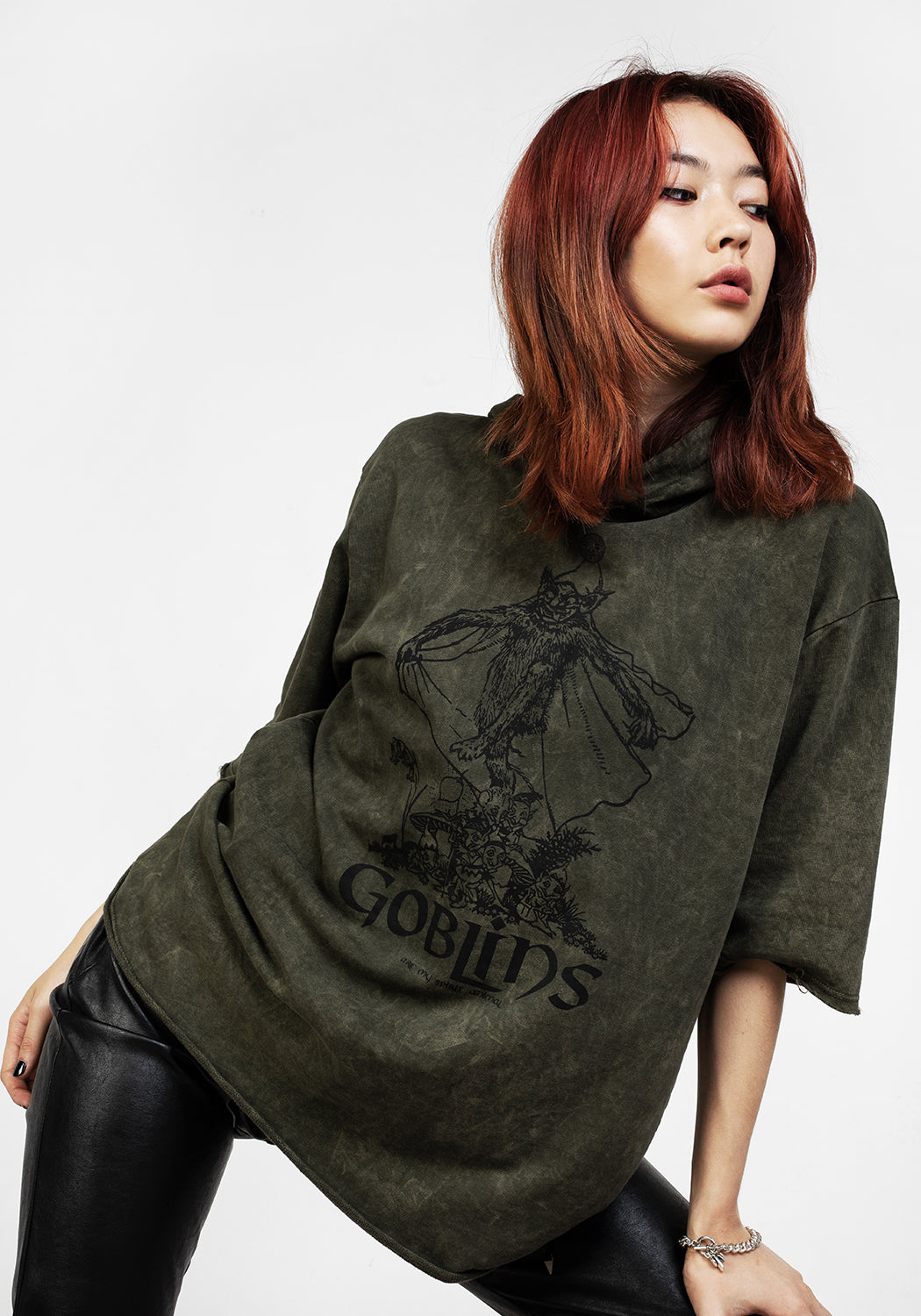Goblins Green Acid Wash Short Sleeved Hoody